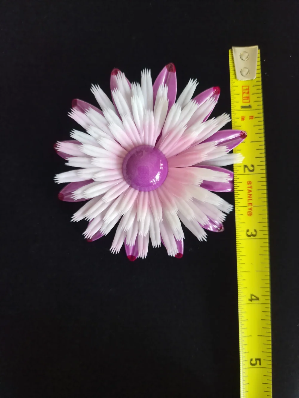 VTG Pink,purple, White Flower Brooch Enamel W/ Spiky Pedals On top